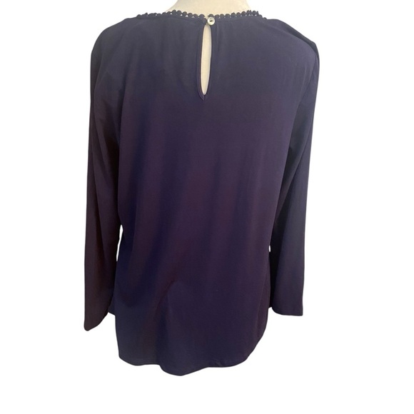 Daniel Rainn Darrel Crochet Yoke Knit Top Size MP Navy Casual Peasant Boho Flowy - Picture 8 of 16